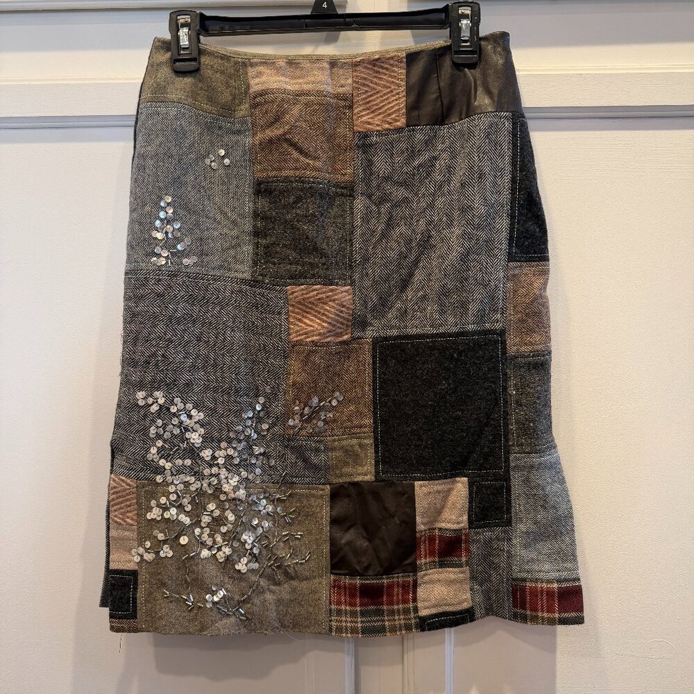 easel Dean & Dimonda Patchwork Wool Embellished Skirt Size 2